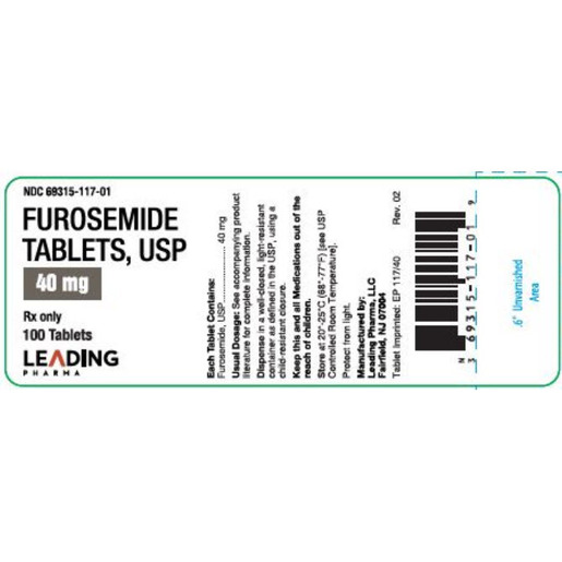 Furosemide, 40mg, 100 Tablets