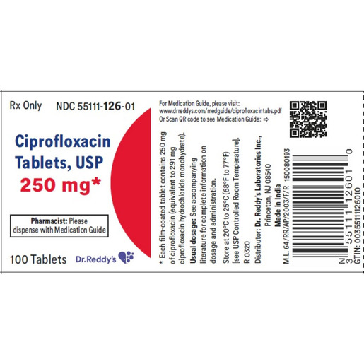 Ciprofloxacin, 250mg, 100 Tablets