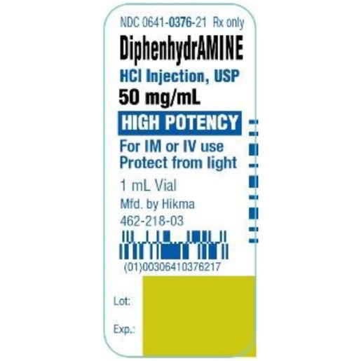 Diphenhydramine, 50mg/mL, 1mL Vial