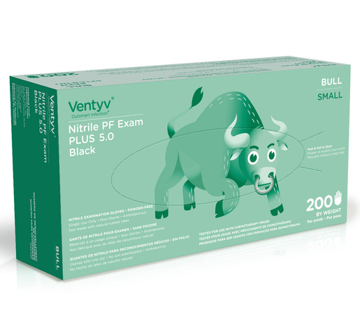 Bull 5.0 Nitrile Exam Gloves, Black