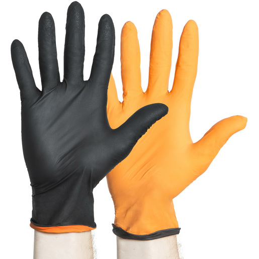 BLACK-FIRE* Nitrile Exam Gloves, Black and Orange, X-Small