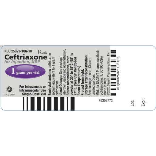 Ceftriaxone, 1g Vial