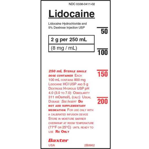 Lidocaine HCl, 8mg/mL, 250mL Bag, with 5% Dextrose