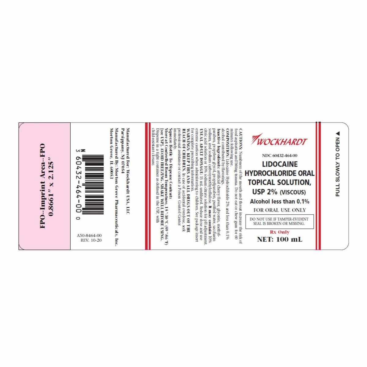 Lidocaine Hydrochloride, 2%, 100mL