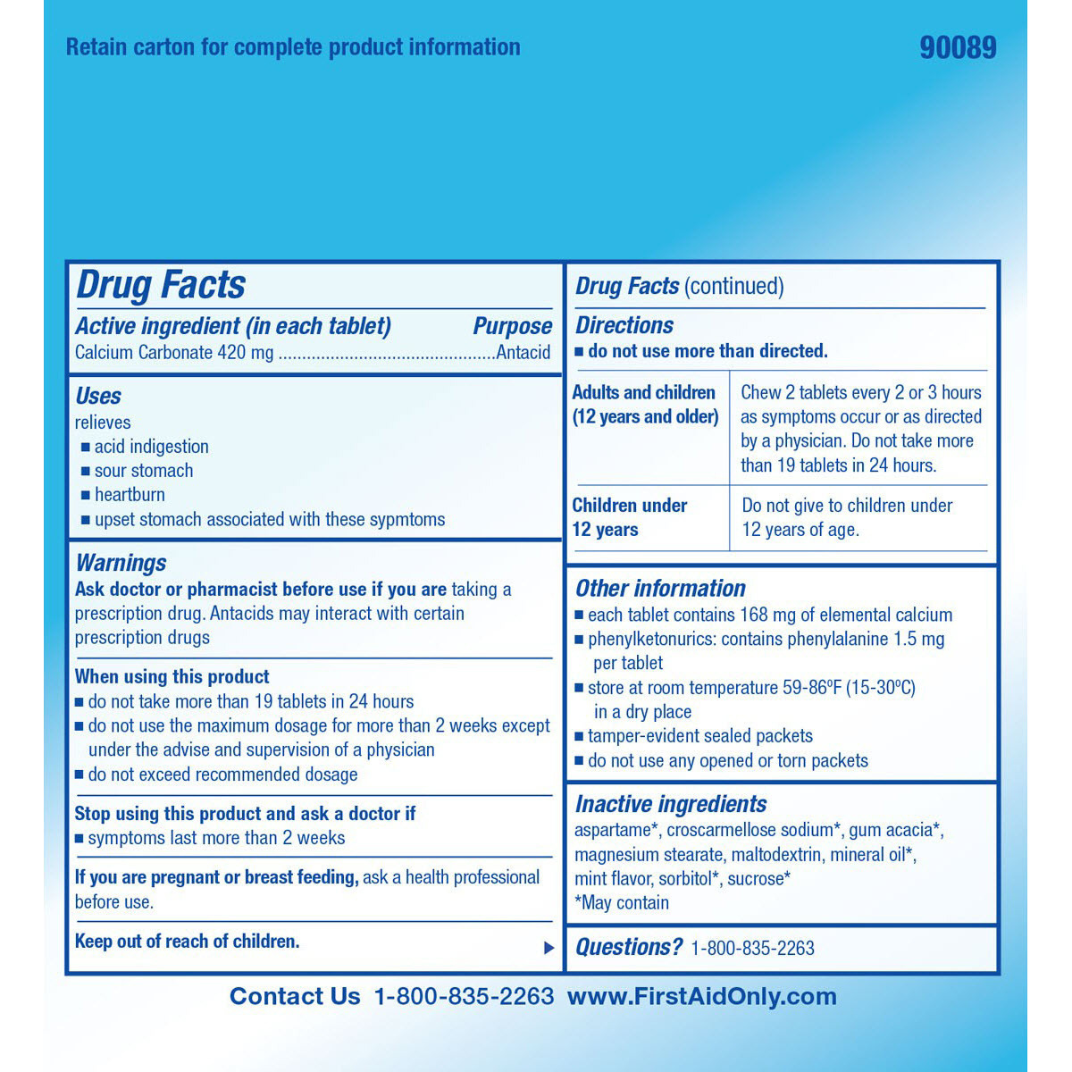 PhysiciansCare® Antacid Heartburn Medication, 50 packets | Bound Tree