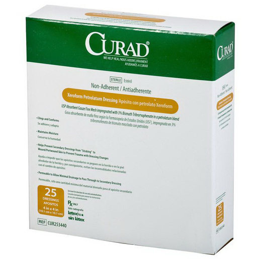 Curad Xeroform Petrolatum Dressing, Sterile, 4in x 4in