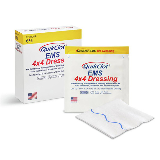 QuikClot® EMS Dressing with X-Ray Strip, 4in x 4in 