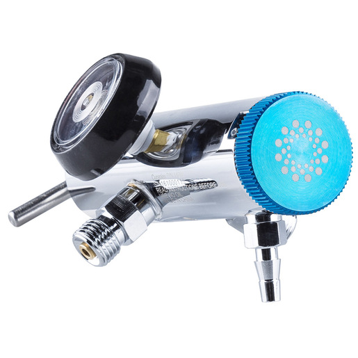 Curaplex® Click Style All Brass Oxygen Regulator, CGA870, 0 to 25 LPM, 1 Barb Outlet, 2 DISS Outlets