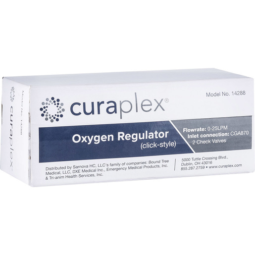 Curaplex® Click Style All Brass Oxygen Regulator, CGA870, 0 to 25 LPM, 1 Barb Outlet, 2 DISS Outlets