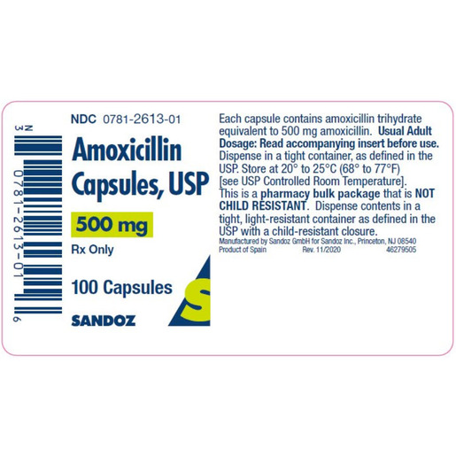 Amoxicillin, 500mg, 100 Capsules