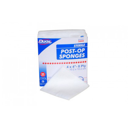 Sterile Post-Op Sponge, White, Cotton, 4in x 4in