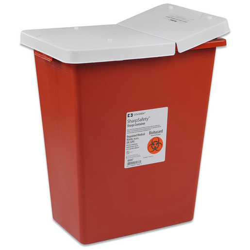 SharpSafety Large Volume Sharps Container with Gasketed Hinged Lid, Red, 30 Gallon