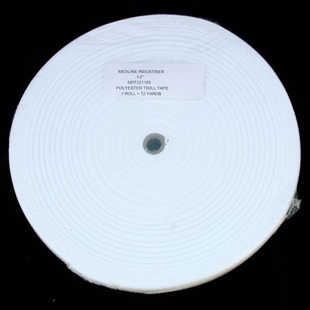 Endotracheal Tube Twill Tape, Unbleached, 100% Polyester, 1/2in x 72in