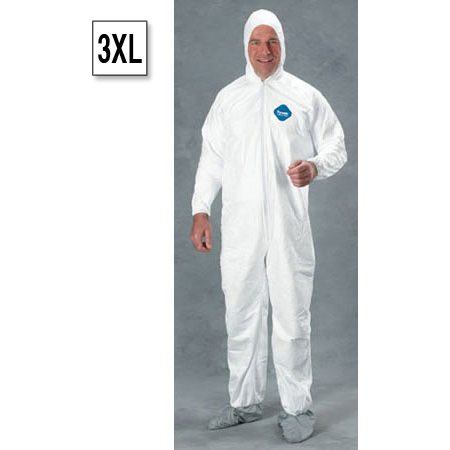 Tyvek® Zip Coveralls, 3XL, Attached Hood, Elastic Wrists, Friction-Coated Boots