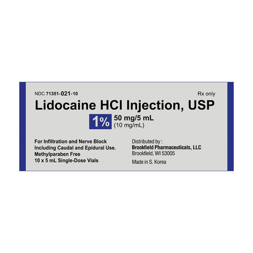 Lidocaine HCL 1%, 50mg/5mL, Vial