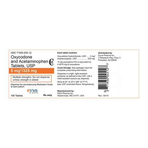 Oxycodone and Acetaminophen, 5mg/325mg, Tablets