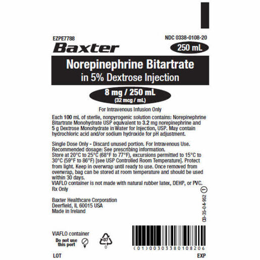 Norepinephrine Bitartrate in 5% Dextrose Injection, 8mg/250mL, 250mL VIAFLO Plastic Container