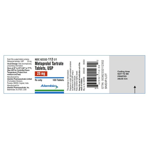 Metoprolol, 25mg, Tablets