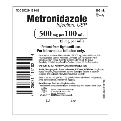 Metronidazole, 500mg/100mL Bag