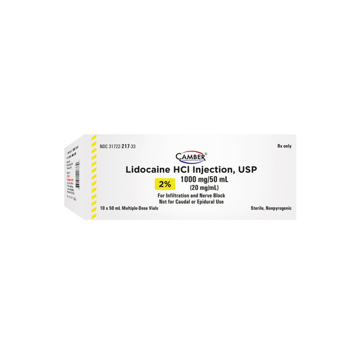 Lidocaine 2%, 20mg/mL, 50mL Vial