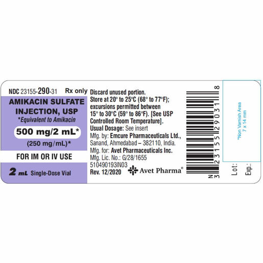 Amikacin, 250mg/mL, 2mL Vial