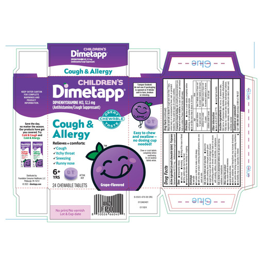 Dimetapp Diphenhydramine, 12.5mg, Children's Grape Chewable Tablet