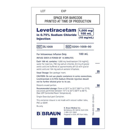 Levetiracetam in 0.75% Sodium Chloride Injection, 1000mg/100 mL (10 mg/mL)