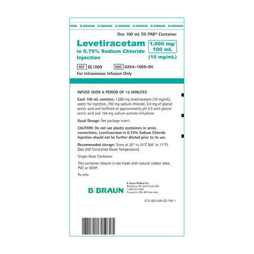 Levetiracetam in 0.75% Sodium Chloride Injection, 1000mg/100 mL (10 mg/mL)