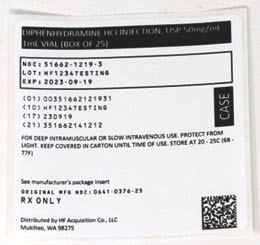 Diphenhydramine, 50mg/mL, Vial