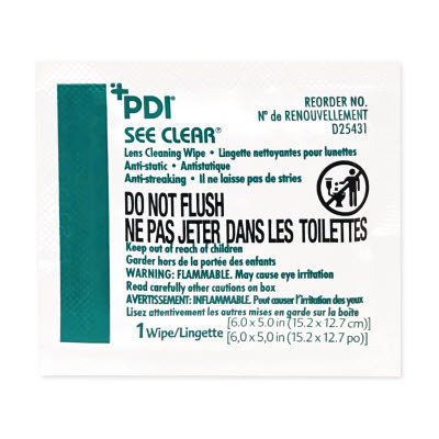 Lens Cleaning Wipes, PDI See Clear, 6in x 5in, 120 Wipes