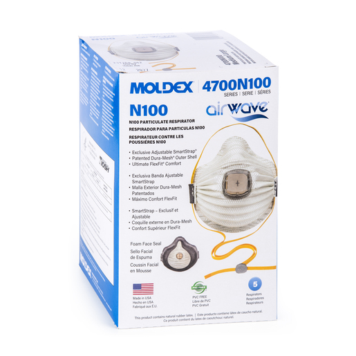 Moldex AirWave® Disposable Particulate Respirator with SmartStrap®, Ventex® Valve and Full Flange, Size Medium/Large, NIOSH Approved