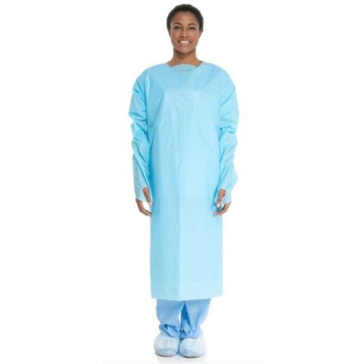 Impervious Film Gowns with Thumbhooks and Perforated Open Back, Blue