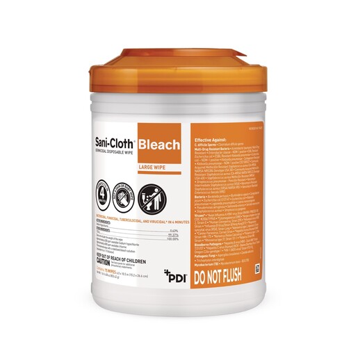 Sani-Cloth® Bleach Germicidal Disposable Wipes, Large, 6in x 10.5in, Canister of 75