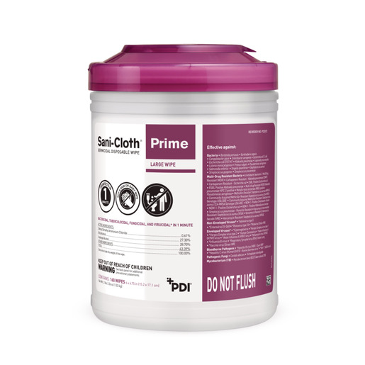 Sani-Cloth® Prime Germicidal Wipes, Large 6 x 6.75in Wipes, Canister of 160