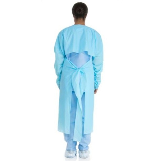 Impervious Film Gowns with Thumbhooks and Perforated Open Back, Blue
