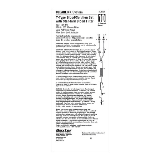 Baxter Healthcare Y-Type Blood/Solution Sets with Standard Blood Filter