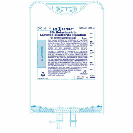 Hextend (6% Hetastarch in Lactated Electrolyte Injection), 500 mL Bag