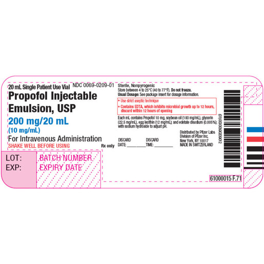 Propofol EDTA, 10mg/mL, 20mL Vial
