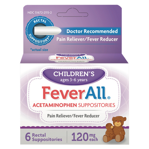 FeverAll® Acetaminophen, 120mg, 6 Rectal Suppositories