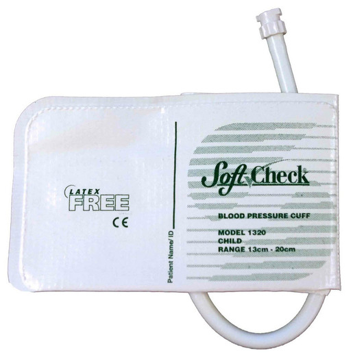SoftCheck® Disposable Vinyl Blood Pressure Cuff with Single Tube Female Twist Lock Connector, Child, 13 to 20cm SoftCheck® Disposable Vinyl Blood Pressure Cuff with Single Tube Female Twist Lock Connector, Child, 13 to 20cm
