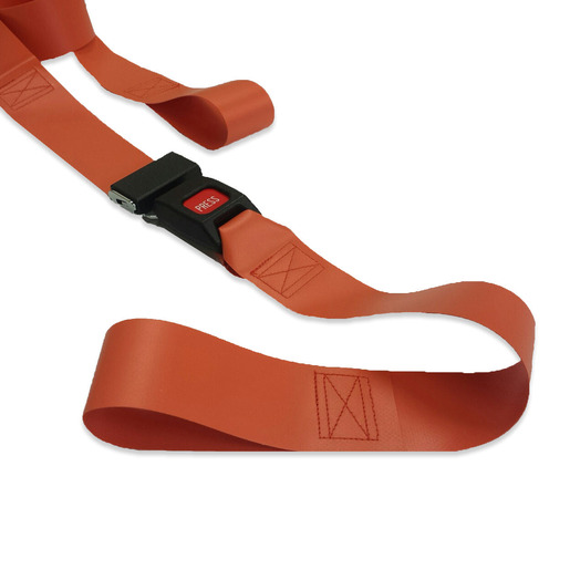 2-piece Impervious Vinyl Restraint Strap with Metal Push Button Buckle and Loop Ends, 9ft L x 2in W, Orange