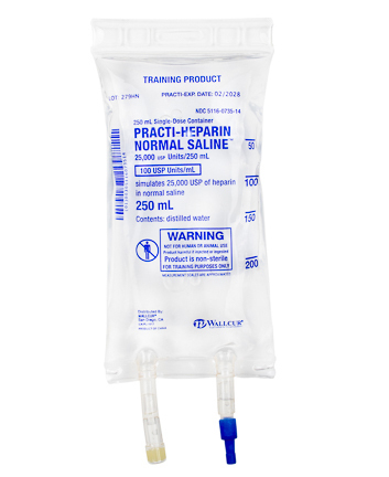 Practi-Heparin Normal Saline™ 250mL IV Solution Bag (for Training)