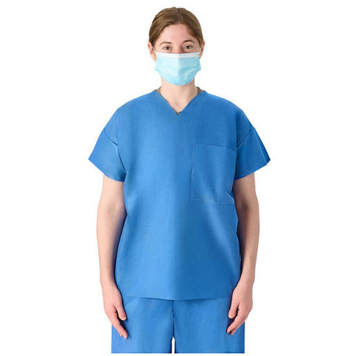 Blue Disposable V-Neck Scrub Shirt, X-Large
