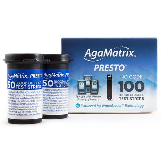 AgaMatrix Presto Blood Glucose Test Strips, 100/box