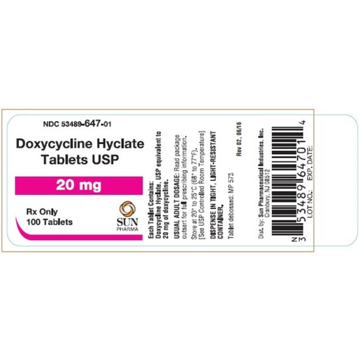 Doxycycline, 20mg, 100 Tablets