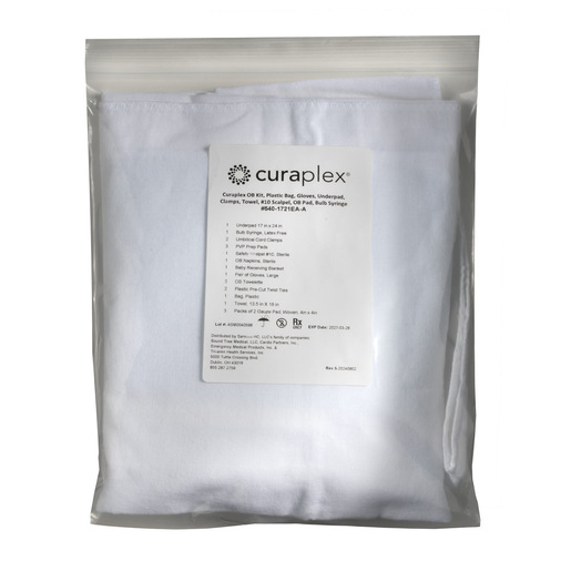 Curaplex® OB Kit, Plastic Bag, Gloves, Underpad, Clamps, Towels, Scalpel, OB Pad, Sponges, Bulb Syringe