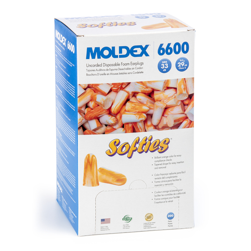 Moldex Softies® Uncorded Disposable Foam Earplugs 6600, NRR 33dB