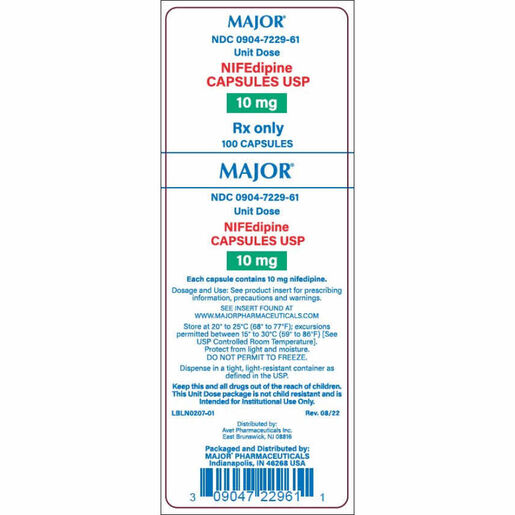 Nifedipine Blister Packs, 10mg, 100 Capsules
