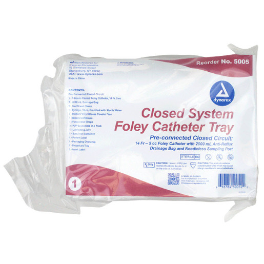 Dynarex<sup>®</sup> Closed Circuit Foley Catheter Tray with 14Fr Foley Catheter