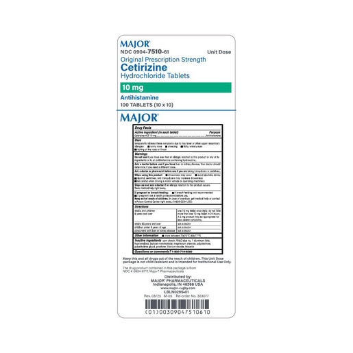 Cetirizine Hydrochloride, 10mg, Tablets